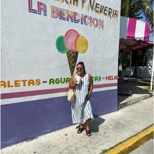 Maxi dress with blue stripes